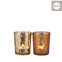 Tealight holder deer tree gold 2 assorted - h7xd5,5cm